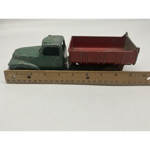 Hubley Vintage Diecast Green And Red #469 476 Kiddie Toy Dump Truck 9" Long x 3" - Picture 14 of 15